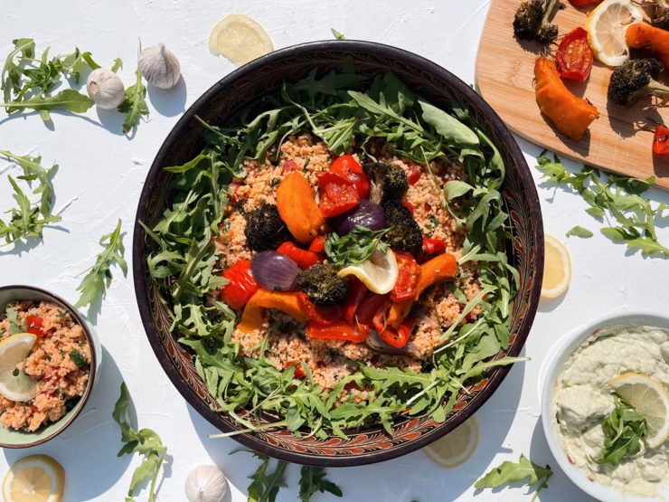 Couscous Sommersalat mit mediterran geröstetem Gemüse