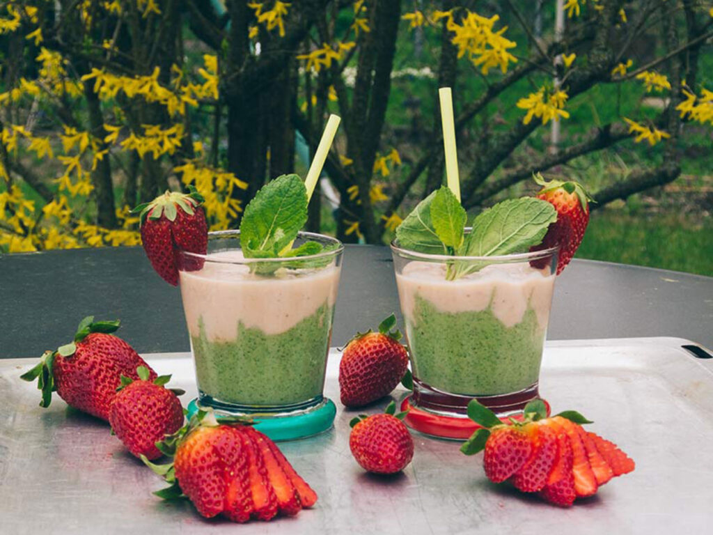 Erdbeer-Rhabarbar-Smoothie als sommerlicher Snack